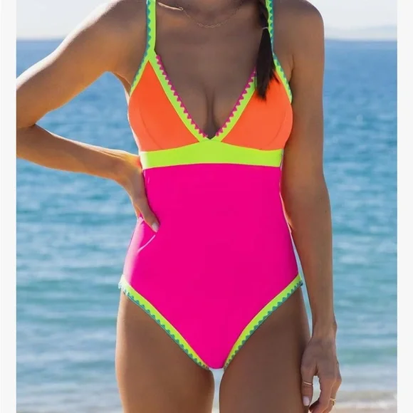 NWOT Popvil Neon One Piece Swimsuit - Picture 2 of 7